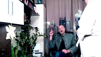 Filming a movie about checking the elasticity of an elderly secretary's pussy view from one of the cameras