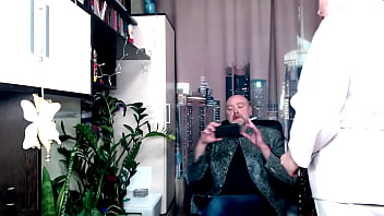 Filming a movie about checking the elasticity of an elderly secretary's pussy view from one of the cameras