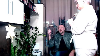 Filming a movie about checking the elasticity of an elderly secretary's pussy view from one of the cameras