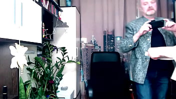 Filming a movie about checking the elasticity of an elderly secretary's pussy view from one of the cameras