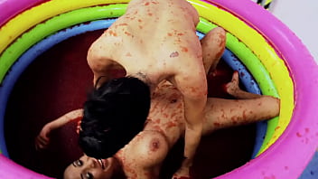 Romana ryder and tammie lee rub their naked bodies together in a jam bath