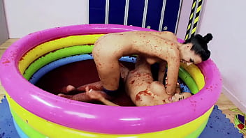 Romana ryder and tammie lee rub their naked bodies together in a jam bath