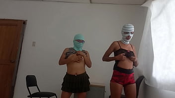 Tits out and exposed lesbian best friends play with their tits