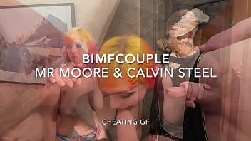 Cheating gf fucks two strangers before bf joins foursome