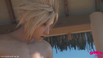 Ff tifa aerith and cloud are enjoying beach party