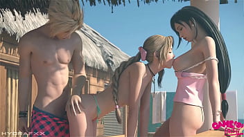 Ff tifa aerith and cloud are enjoying beach party