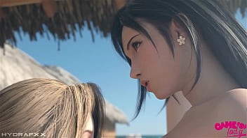 Ff tifa aerith and cloud are enjoying beach party