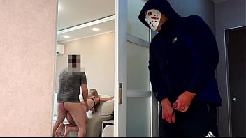 Maniac jerked off to wife with husband and then fucked wife when husband came out deep throat loud moans big ass tiny tight pussy cowgirl doggystyle missionary pov