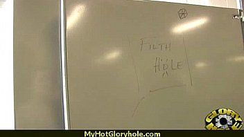 Nasty slut sucks big cock at gloryhole 3