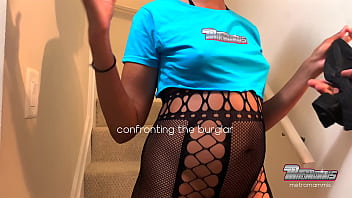 Sexy burglar takes a wet throat inspection