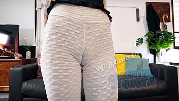 Puffy cameltoe tattoo babe wearing her new white leggings