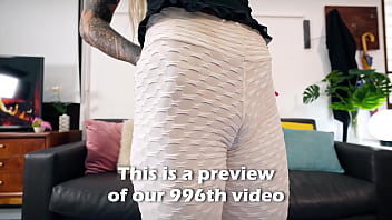 Puffy cameltoe tattoo babe wearing her new white leggings