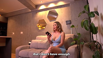 Busty blonde satisfied with the extra service offered by her delivery man