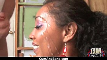 Supr hot ebony chick blows a group of white dicks 15