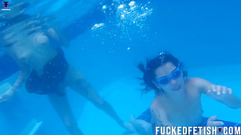 Two girls pool underwater getting horny
