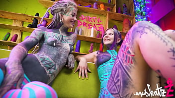2 tattoo lesbians anal play with big toys in there assholes atm gapes real orgasm