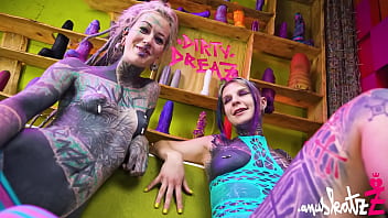 2 tattoo lesbians anal play with big toys in there assholes atm gapes real orgasm