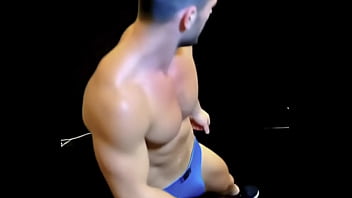 Series of thin muscled guys guys in briefs in transition from sitting and squatting to standing and back down again with muscled legs torso chest amd arms and nice bulge too