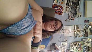 Nerdy girl with hairy cunt masturbates