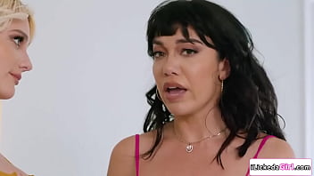 Kenna james goes to the kitchen to comfort her friend little puck they get carried away puck is rubbing her clit on kennas legs like a total slut