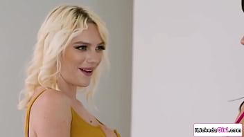 Kenna james goes to the kitchen to comfort her friend little puck they get carried away puck is rubbing her clit on kennas legs like a total slut