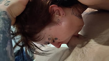 Tatted girl deepthroating