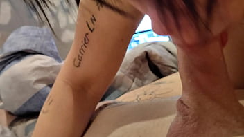 Tatted girl deepthroating