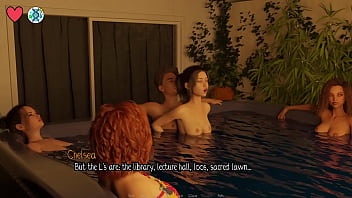 Elmwood university #11 brunette college cheerleader gets fucked hard in the hot tub while her friends watches