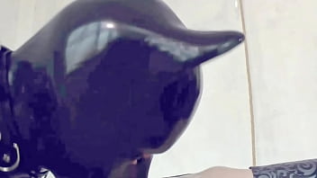 Shiny kind soft mistress and happy submissive petplay latex rubber female domination arya grander