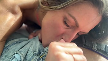 Hot naked blonde with big real tits loves cock in her mouth