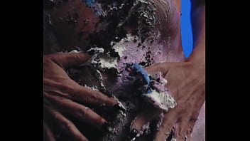 Messy food birthday cake girl