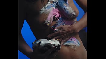 Messy food birthday cake girl