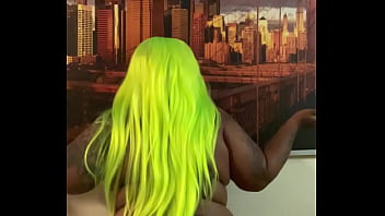 Purple bun lime green hair and my bikini halloween is coming