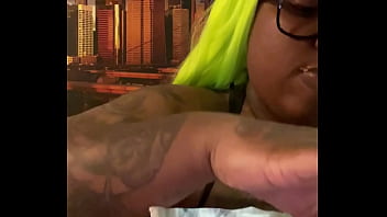 Purple bun lime green hair and my bikini halloween is coming