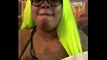 Purple bun lime green hair and my bikini halloween is coming