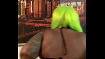 Purple bun lime green hair and my bikini halloween is coming