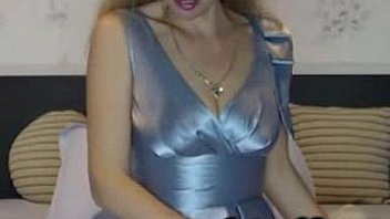 Sexy milf spits on her silver satin dress camg8