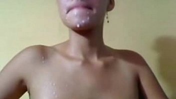 Self facial babe sucks her own milk