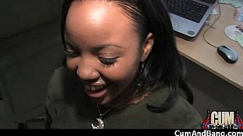 Ebony babe sucks group of white guys 23