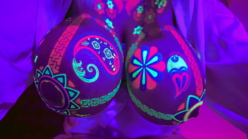 Neon glow massive tits masked hottie goes wild solo masturbating with anime moans lilykoti