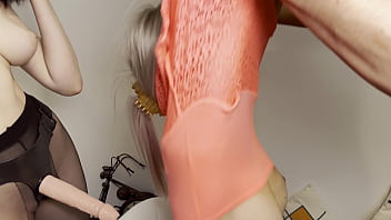 Katty gets anal fucked by her girlfriend with a strap on and creampied by boyfriend