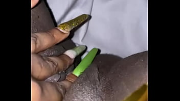 Ebony playing with wet pussy after watching porn