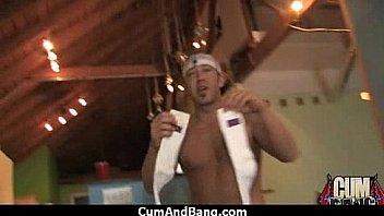 Ebony chick fucked hard in group sex action 9