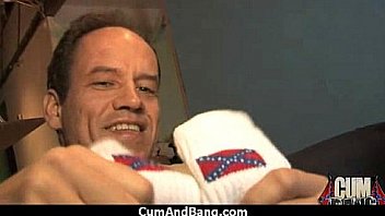 Ebony chick fucked hard in group sex action 9