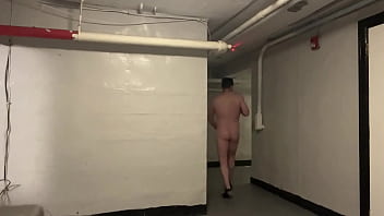 Risky public basement handjob with double cums