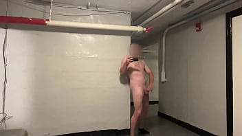 Risky public basement handjob with double cums