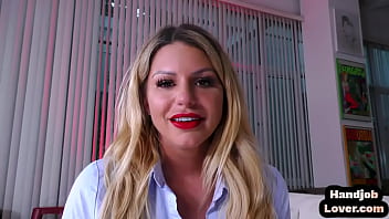 Oiled bombshell milf wanks hard and stiff penis in pov Oiled bombshell milf wanks hard and stiff penis in pov