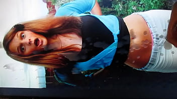 Big cumshot on girl with open mouthed a lot of sperm