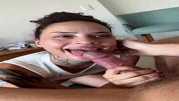 Tattooed brazilian brunette’s sloppy blowjob cum on face in pov mobile mpbng