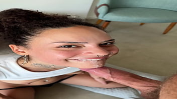 Tattooed brazilian brunette’s sloppy blowjob cum on face in pov mobile mpbng